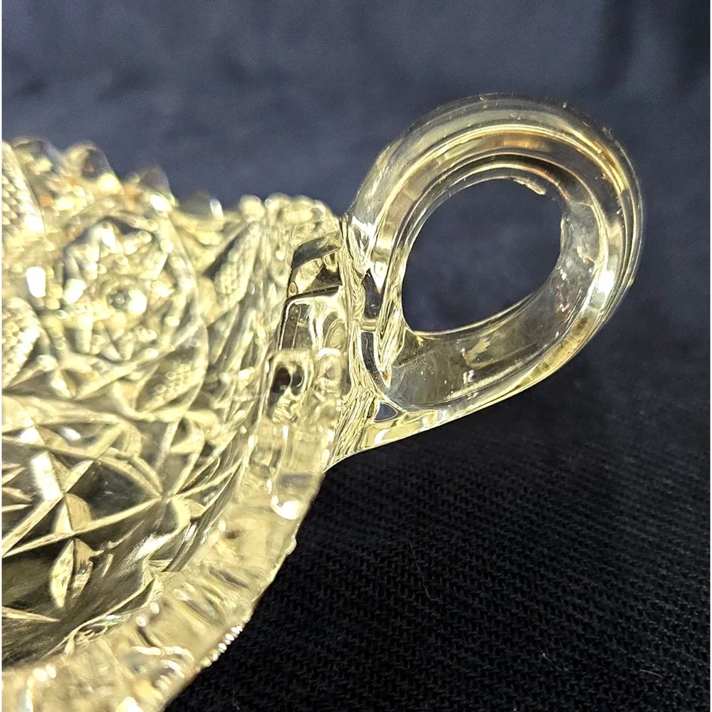 American Brilliant Period Cut Glass ABP Handled Nappy Candy Dish Hobstars Fans
